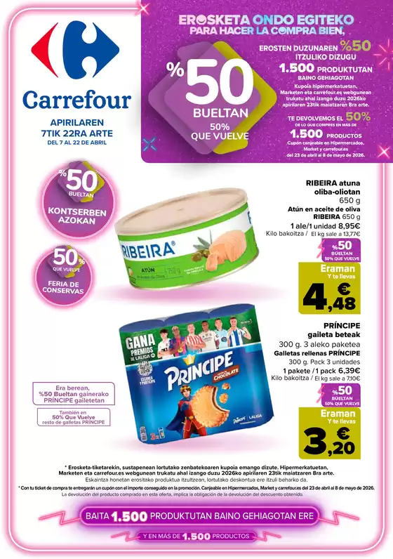 Catálogo Carrefour en Leioa | 50% QUE VUELVE + 3x2 | 2026-04-07T00:00:00.000Z - 2026-04-22T00:00:00.000Z