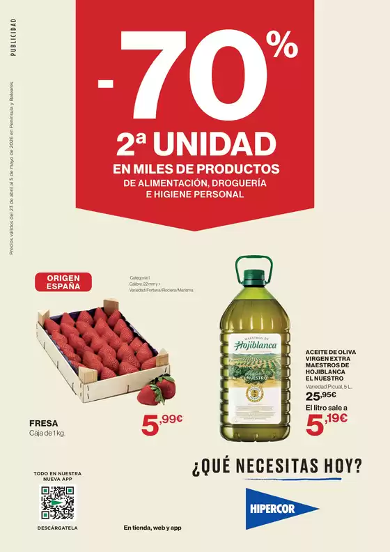 Catálogo Hipercor | -70% 2ª Unidad En Miles De Productos | 2026-04-23T00:00:00.000Z - 2026-05-05T00:00:00.000Z