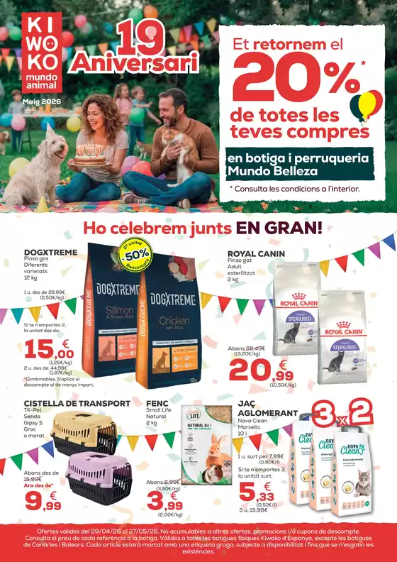 Catálogo Kiwoko | 19 Aniversari: Ho celebrem junts en gran! | 2026-04-29T00:00:00.000Z - 2026-05-27T00:00:00.000Z