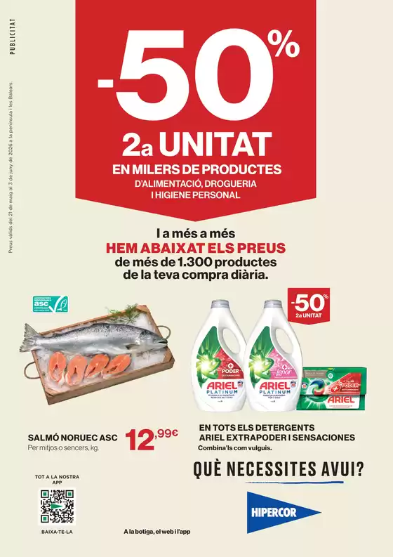 Catálogo Hipercor | -50% 2a Unitat En Milers De Productes | 2026-05-21T00:00:00.000Z - 2026-06-03T00:00:00.000Z