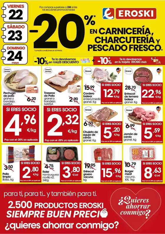Catálogo Eroski | -20% en carnicería, charcutería y pescado fresco | 2026-05-21T00:00:00.000Z - 2026-05-24T00:00:00.000Z