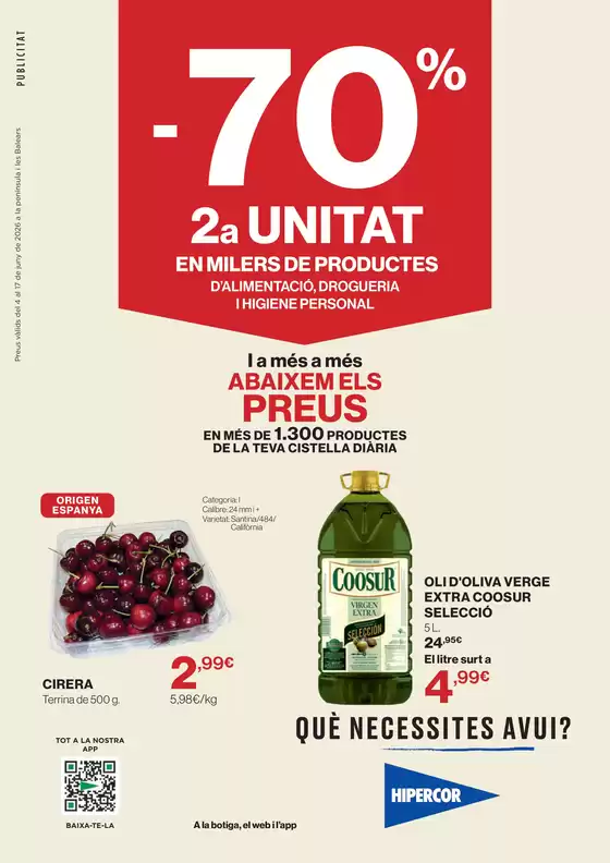 Catálogo Hipercor | -70% 2a Unitat En Milers De Productes | 2026-06-04T00:00:00.000Z - 2026-06-17T00:00:00.000Z