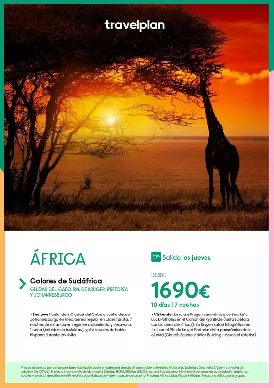 Catálogo Travelplan | Sudáfrica desde 1690€ | 2026-07-06T00:00:00.000Z - 2026-12-03T00:00:00.000Z