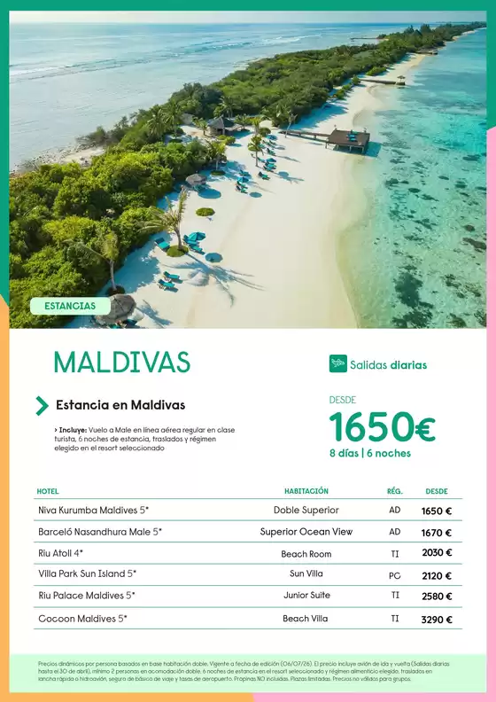 Catálogo Travelplan | Estancia en Maldivas | 2026-07-06T00:00:00.000Z - 2027-04-30T00:00:00.000Z
