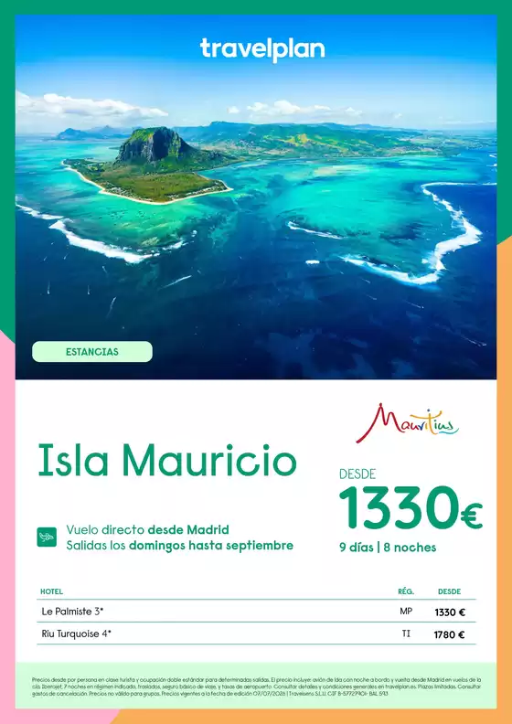Catálogo Travelplan | Isla Mauricio desde 1330€ | 2026-07-08T00:00:00.000Z - 2026-09-30T00:00:00.000Z