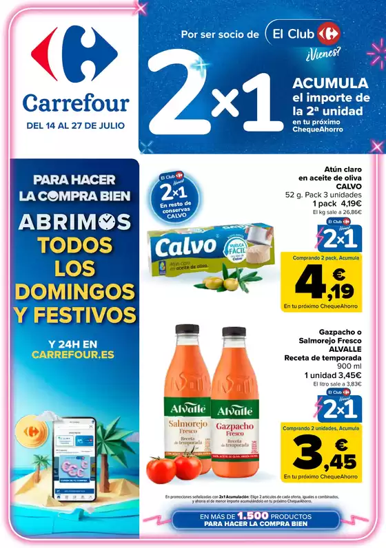 Catálogo Carrefour | 2X1 ACUMULA CLUB + 2ªUD. AL -70% | 2026-07-14T00:00:00.000Z - 2026-07-27T00:00:00.000Z