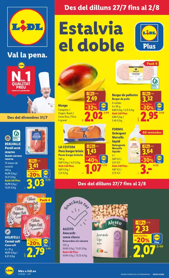 Catálogo Lidl en Montmajor | № 1 PRECIO - Ofertas válidas del 27/07 al 02/08 | 2026-07-27T00:00:00.000Z - 2026-08-02T00:00:00.000Z