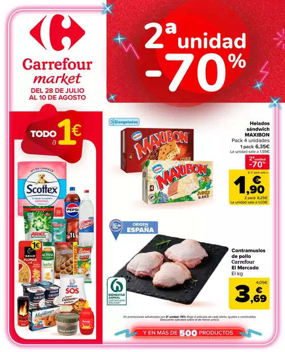 Catálogo Carrefour Market en Llacuna | 2ª unidad -70% | 2026-07-28T00:00:00.000Z - 2026-08-10T00:00:00.000Z