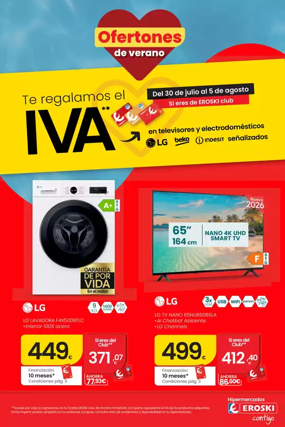 Catálogo Eroski en Petrer | Te regalamos el IVA en televisores y electrodomésticos señalizados | 2026-07-30T00:00:00.000Z - 2026-08-05T00:00:00.000Z
