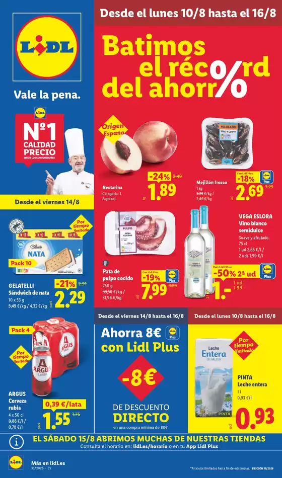 Catálogo Lidl | № 1 PRECIO - Ofertas válidas del 10/08 al 16/08 | 2026-08-10T00:00:00.000Z - 2026-08-16T00:00:00.000Z