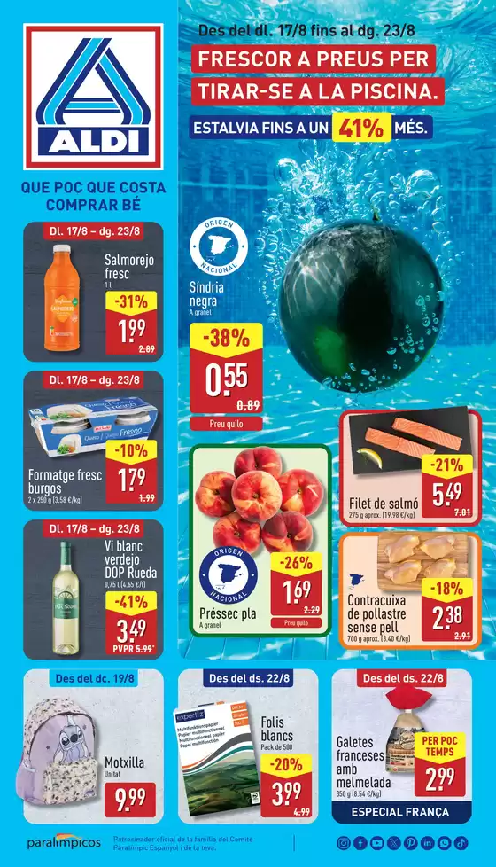Catálogo ALDI en Vallromanes | ¡Qué poco cuesta comprar bien! | 2026-08-17T00:00:00.000Z - 2026-08-23T00:00:00.000Z