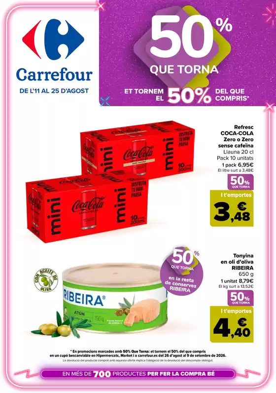 Catálogo Carrefour en Seva | 50% QUE VUELVE + 2ªUD. AL -50% | 2026-08-11T00:00:00.000Z - 2026-08-25T00:00:00.000Z