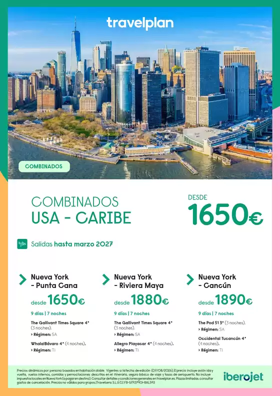Catálogo Travelplan en Calldetenes | Combinados USA - Caribe | 2026-08-11T00:00:00.000Z - 2027-03-31T00:00:00.000Z