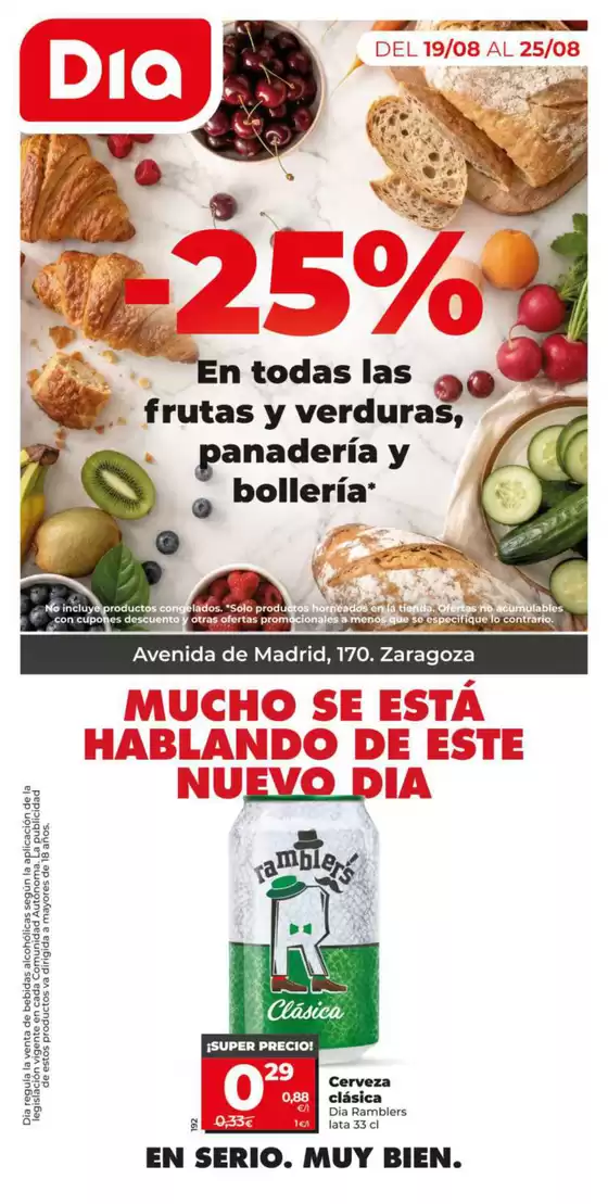 Catálogo Dia | 25% de descuento en frutas y verduras, panadería y bollerías del 19/08 al 25/08 | 2026-08-19T00:00:00.000Z - 2026-08-25T00:00:00.000Z