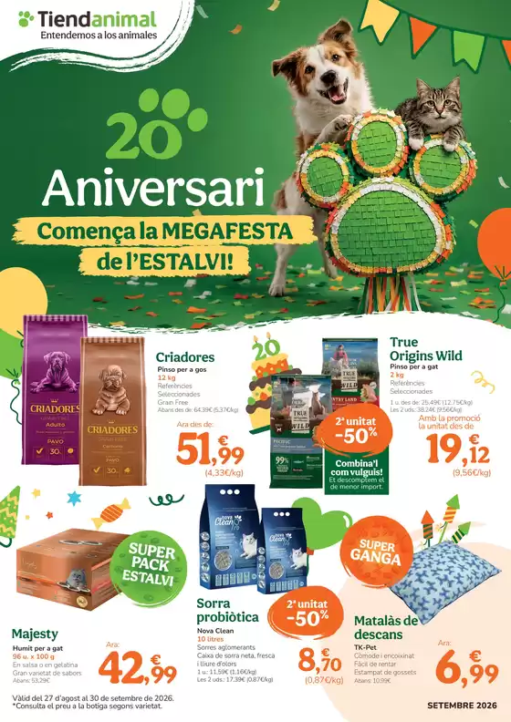 Catálogo Tiendanimal | Comença la Megafesta de l’estalv! | 2026-08-27T00:00:00.000Z - 2026-09-30T00:00:00.000Z