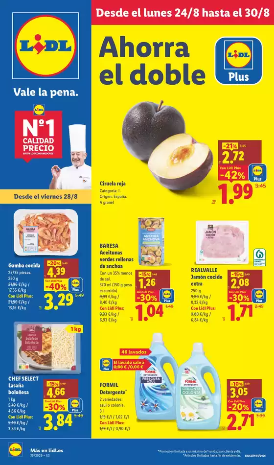 Catálogo Lidl | № 1 PRECIO - Ofertas válidas del 24/08 al 30/08 | 2026-08-24T00:00:00.000Z - 2026-08-30T00:00:00.000Z