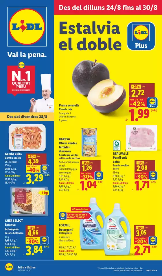 Catálogo Lidl en Sant Esteve de Palautordera | № 1 PRECIO - Ofertas válidas del 24/08 al 30/08 | 2026-08-24T00:00:00.000Z - 2026-08-30T00:00:00.000Z