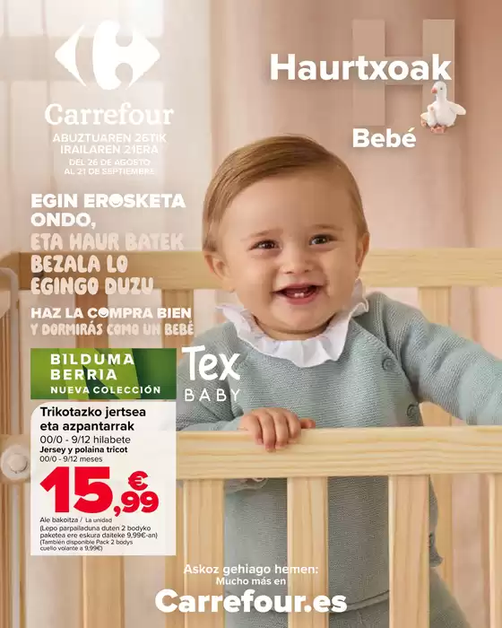 Catálogo Carrefour en Lezo | BEBE (Pañales, alimentación, sillas, ropa y accesorios) | 2026-08-26T00:00:00.000Z - 2026-09-21T00:00:00.000Z