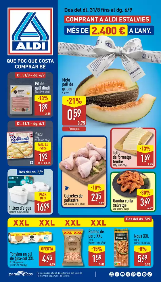 Catálogo ALDI en Premià de Mar | ¡Qué poco cuesta comprar bien! | 2026-08-31T00:00:00.000Z - 2026-09-06T00:00:00.000Z