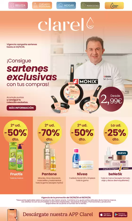 Catálogo Clarel | ¡Consigue sartenes exclusivas con tus compras! | 2026-08-26T00:00:00.000Z - 2026-11-24T00:00:00.000Z