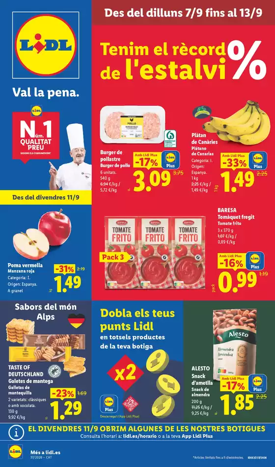 Catálogo Lidl en Estartit | № 1 PRECIO - Ofertas válidas del 07/09 al 13/09 | 2026-09-07T00:00:00.000Z - 2026-09-13T00:00:00.000Z