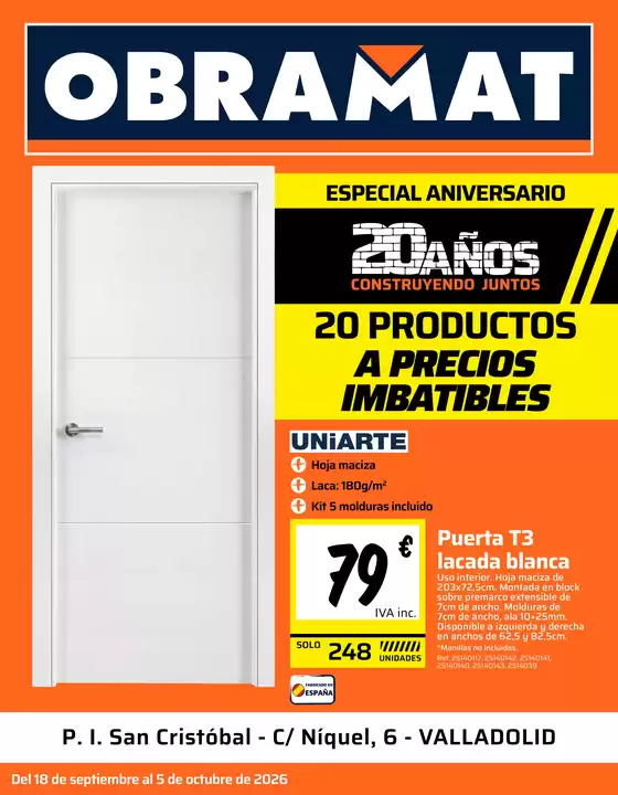 Catálogo Obramat en Gójar | Especial Aniversario- Valladolid | 2026-09-18T00:00:00.000Z - 2026-10-05T00:00:00.000Z