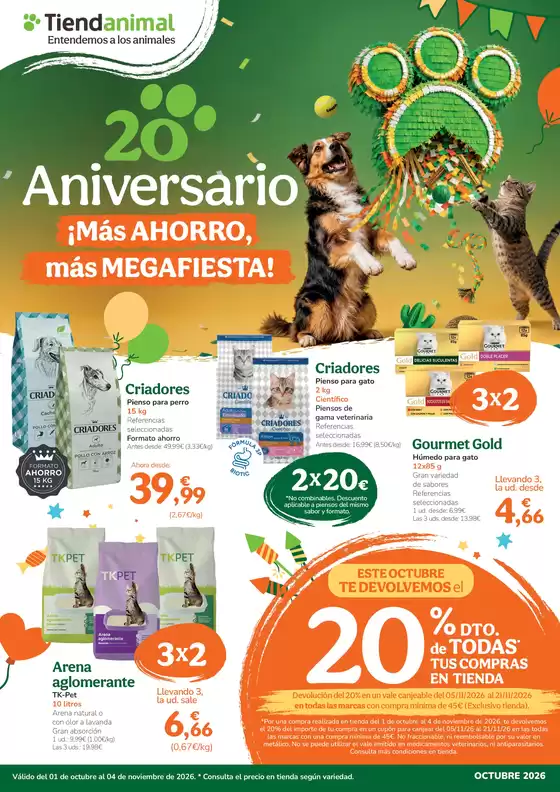 Catálogo Tiendanimal en Madrigalejo | 20 aniversario Tiendanimal | 2026-11-01T00:00:00.000Z - 2026-11-04T00:00:00.000Z