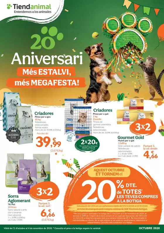 Catálogo Tiendanimal en Madrigalejo | 20 aniversari Tiendanimal | 2026-11-01T00:00:00.000Z - 2026-11-04T00:00:00.000Z