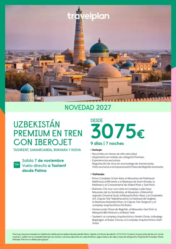 Catálogo Travelplan en Vendrell | Uzbekistán Premium En Tren Con Iberojet | 2026-10-21T00:00:00.000Z - 2026-11-07T00:00:00.000Z