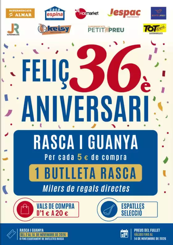 Catálogo Supermercats Jespac | Feliç 36 Aniversari | 2026-10-22T00:00:00.000Z - 2026-11-14T00:00:00.000Z