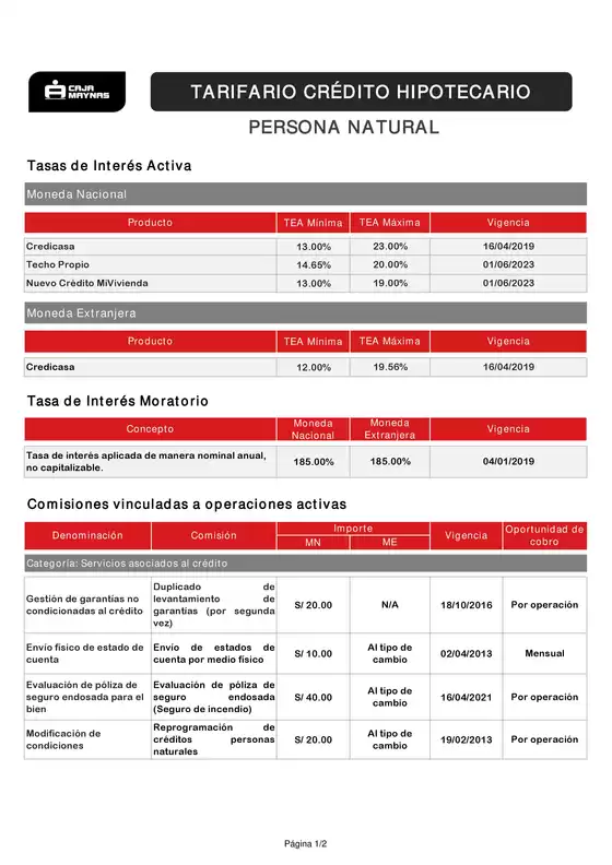 Catálogo Caja Maynas | TARIFARIO CRÉDITO HIPOTECARIO  | 2026-03-05T00:00:00.000Z - 2026-06-30T00:00:00.000Z
