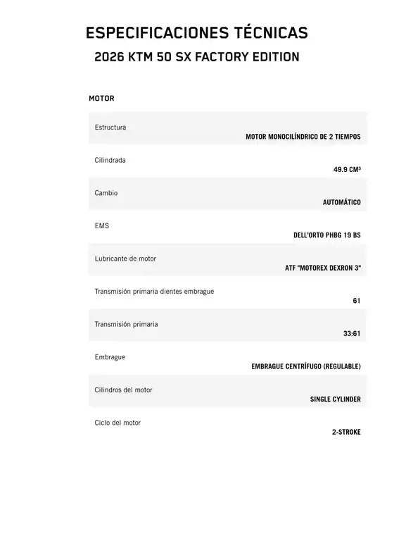 Catálogo KTM | 2026 ktm 50 sx factoryedition | 2026-03-16T00:00:00.000Z - 2026-03-30T00:00:00.000Z