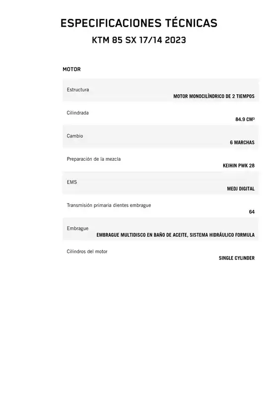 Catálogo KTM | Ktm 85 sx 17 14 2023 | 2026-03-16T00:00:00.000Z - 2026-03-30T00:00:00.000Z
