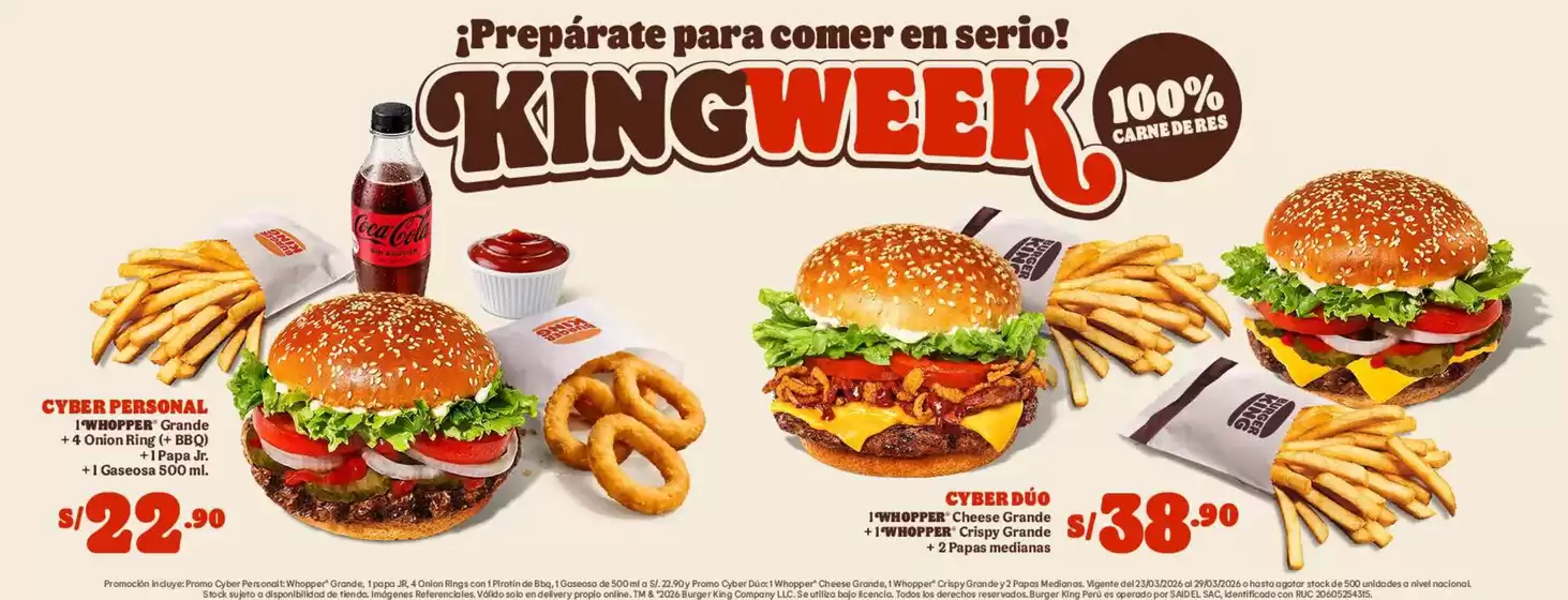 Catálogo Burger King en Lurín | KIng Week  | 2026-03-26T00:00:00.000Z - 2026-03-29T00:00:00.000Z