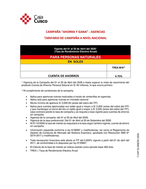 Catálogo Caja Municipal Cusco | CAMPAÑA “AHORRA Y GANA” - AGENCIAS | 2026-04-02T00:00:00.000Z - 2026-04-30T00:00:00.000Z