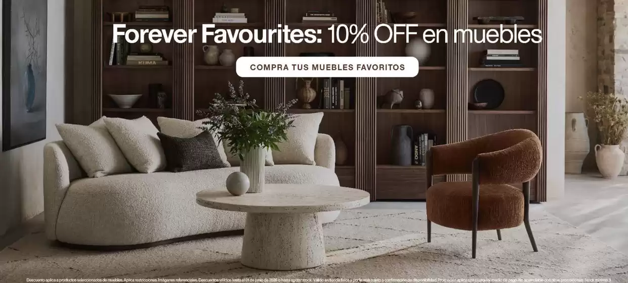 Catálogo Crate & Barrel | Forever Favourites 10%off en muebles  | 2026-05-15T00:00:00.000Z - 2026-06-30T00:00:00.000Z