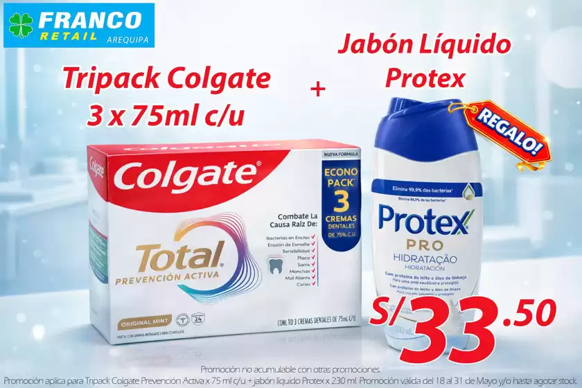 Catálogo Franco Supermercado en Matahuasi | Promocion aplica para tripack colgate+jabon | 2026-05-19T00:00:00.000Z - 2026-05-31T00:00:00.000Z