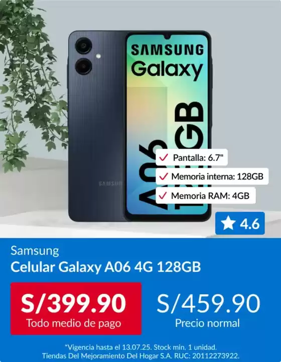 Catálogo Sodimac en Sullana | Celular Galaxy  | 2025-07-09T00:00:00.000Z - 2025-07-13T00:00:00.000Z