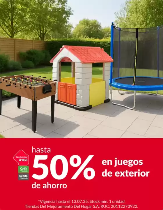 Catálogo Sodimac en Sullana | Hasta 50% en juegos de exterior  | 2025-07-09T00:00:00.000Z - 2025-07-13T00:00:00.000Z