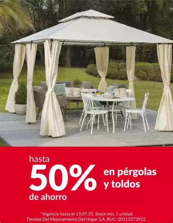 Catálogo Sodimac en Sullana | hasta 50% en pergolas y toldos  | 2025-07-09T00:00:00.000Z - 2025-07-13T00:00:00.000Z