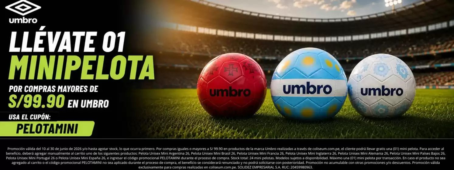 Catálogo Umbro | Llevate 01 minipelota | 2026-06-11T00:00:00.000Z - 2026-06-30T00:00:00.000Z