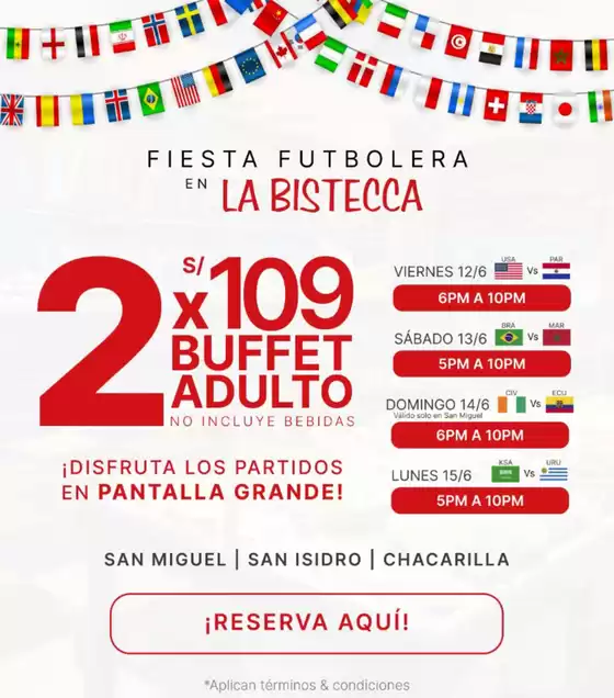 Catálogo La Bistecca | Fiesta futbolera en la bistecca | 2026-06-15T00:00:00.000Z - 2026-06-15T00:00:00.000Z
