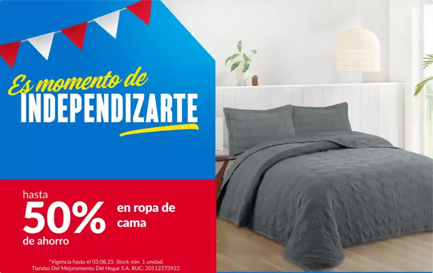 Catálogo Sodimac en Lurín | Hasta 50% en ropa de cama | 2025-07-31T00:00:00.000Z - 2025-08-03T00:00:00.000Z