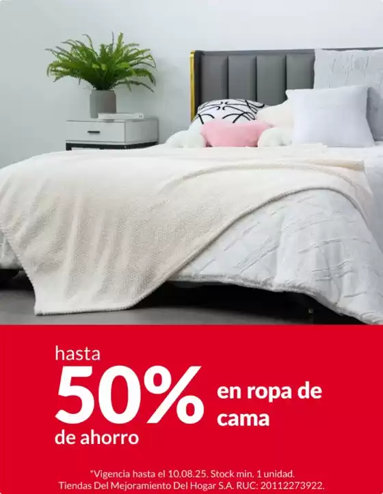 Catálogo Sodimac en Huacho | Hasta50% en ropa de cama | 2025-08-05T00:00:00.000Z - 2025-08-10T00:00:00.000Z