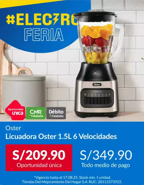 Catálogo Sodimac | Licuadora Oster  | 2025-08-12T00:00:00.000Z - 2025-08-17T00:00:00.000Z