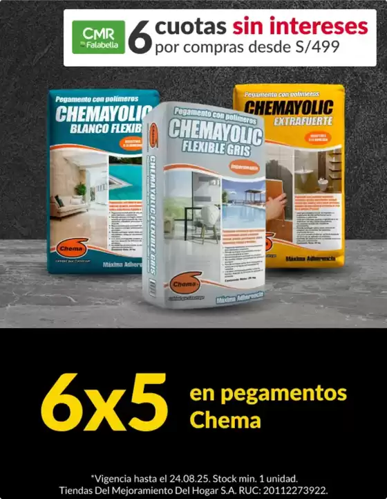 Catálogo Sodimac | 6x5 en pegamentos chema  | 2025-08-19T00:00:00.000Z - 2025-08-24T00:00:00.000Z