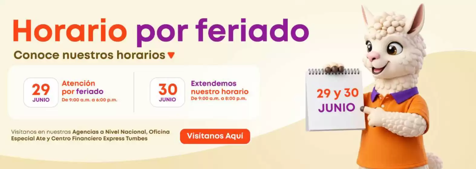 Catálogo Alfin Banco | Horario por feriado  | 2026-06-29T00:00:00.000Z - 2026-06-30T00:00:00.000Z