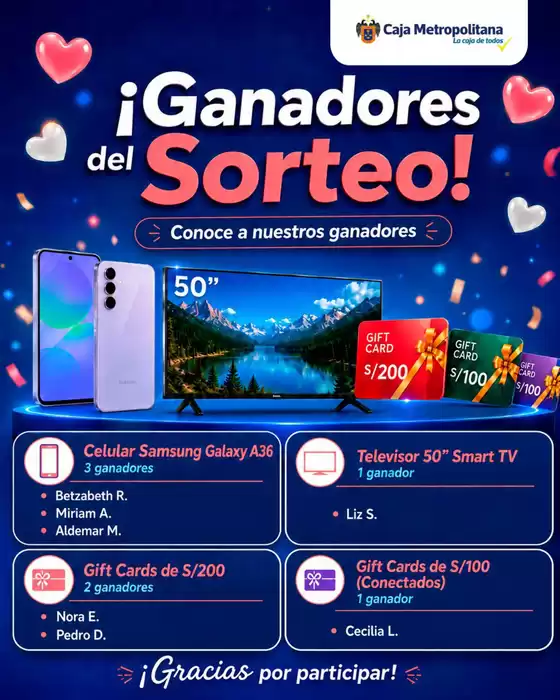 Catálogo Caja Metropolitana | Ganadores del sorteo! | 2026-07-22T00:00:00.000Z - 2026-08-22T00:00:00.000Z
