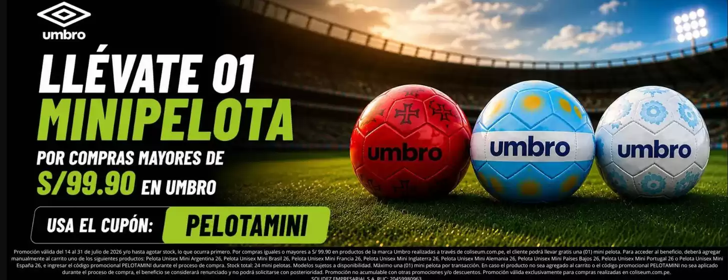 Catálogo Umbro | Llevate 01 minipelota | 2026-07-22T00:00:00.000Z - 2026-07-31T00:00:00.000Z