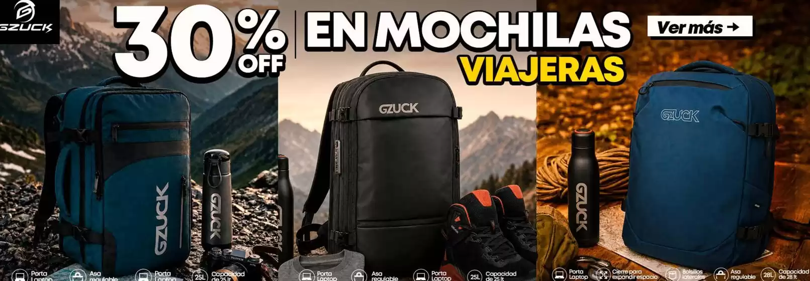 Catálogo Gzuck | 30% en mochilas viajeras  | 2026-07-28T00:00:00.000Z - 2026-08-22T00:00:00.000Z